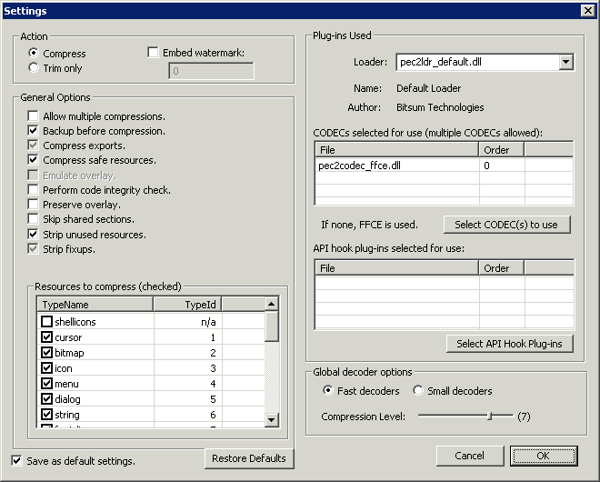 Утилита для сжатия файлов EXE, DLL, SCR, OCX и т.п. с сохранением их